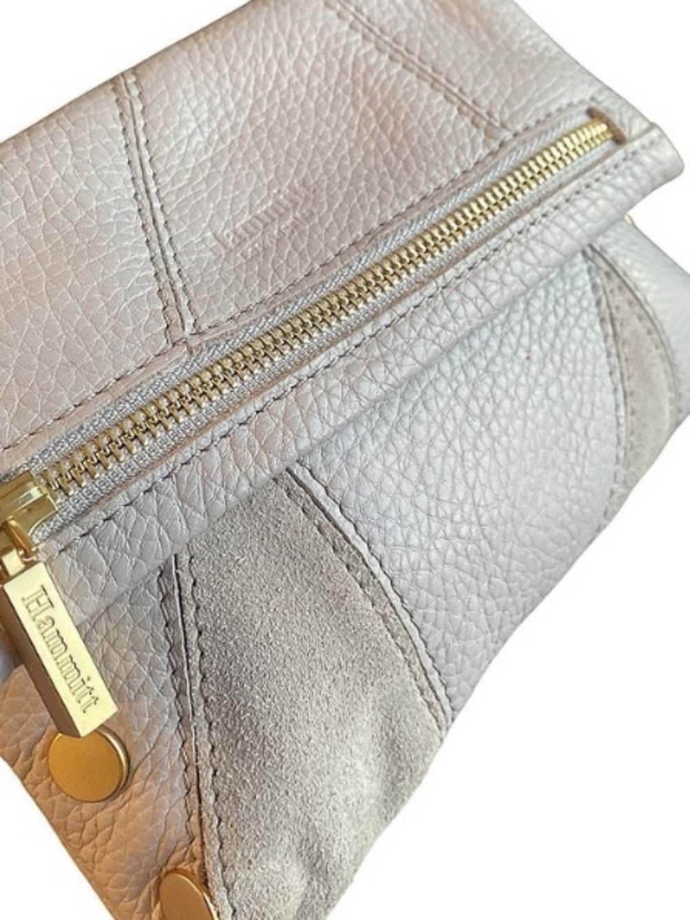 Hammitt Pebbled Leather Foldover Crossbody in Light Gray - Picture 8 of 10